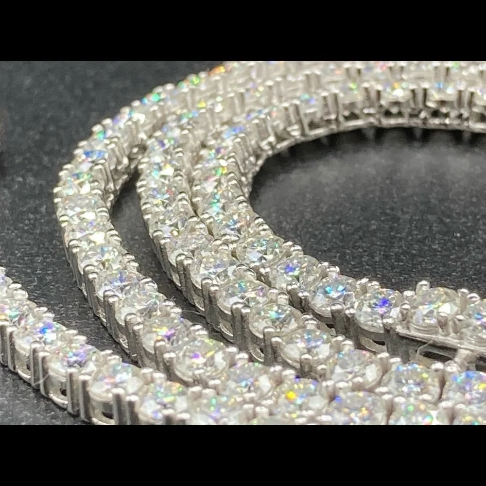 925 Silver Moissanite Tennis Chain Necklace Bracelet Set - Picture 6 of 10